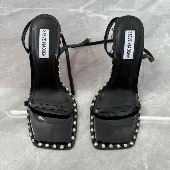 NWOT Women’s Steve Madden Zelle Black Rhinestone High Heel Sandals Size 7.5 - Picture 6 of 16